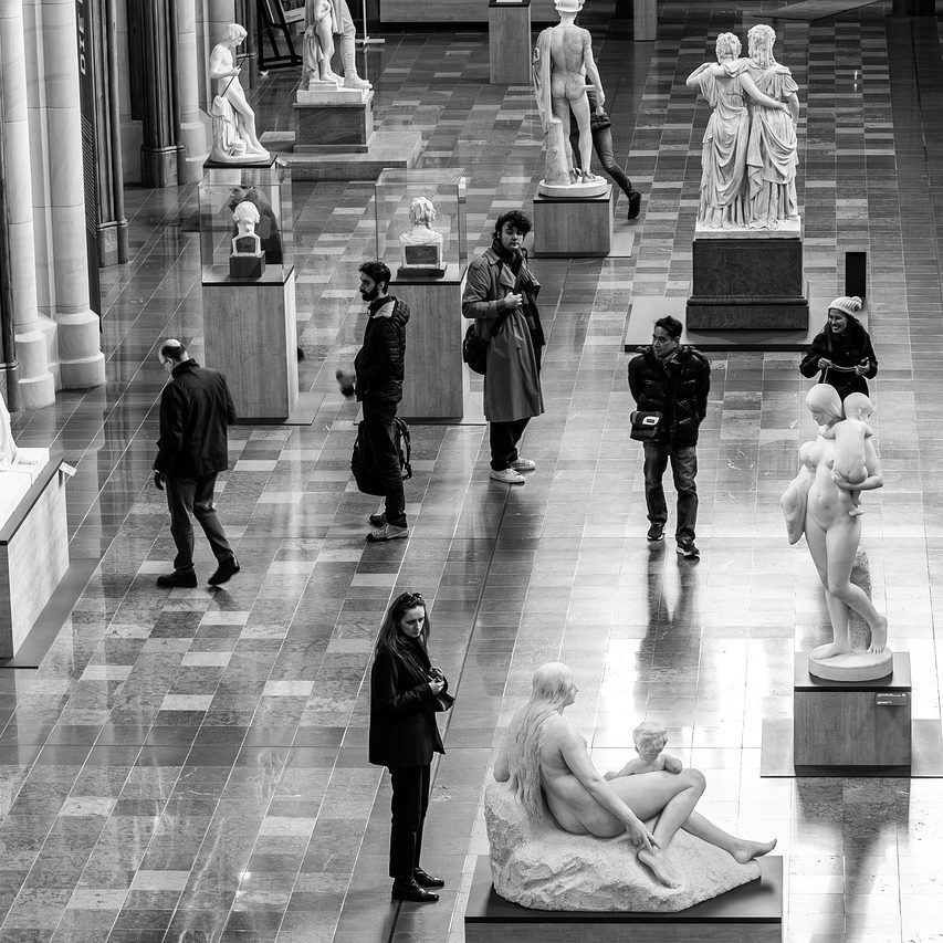 Home exhibition, museum, gallery, art, people, sculptures, statue, viewer, viewing, monochrome, museum, people, people, people, people, people